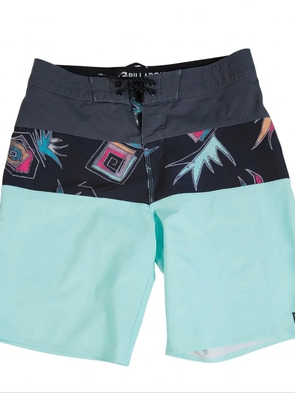 Billabong Men's Aqua Panel Boardshorts with Black Pattern Waist